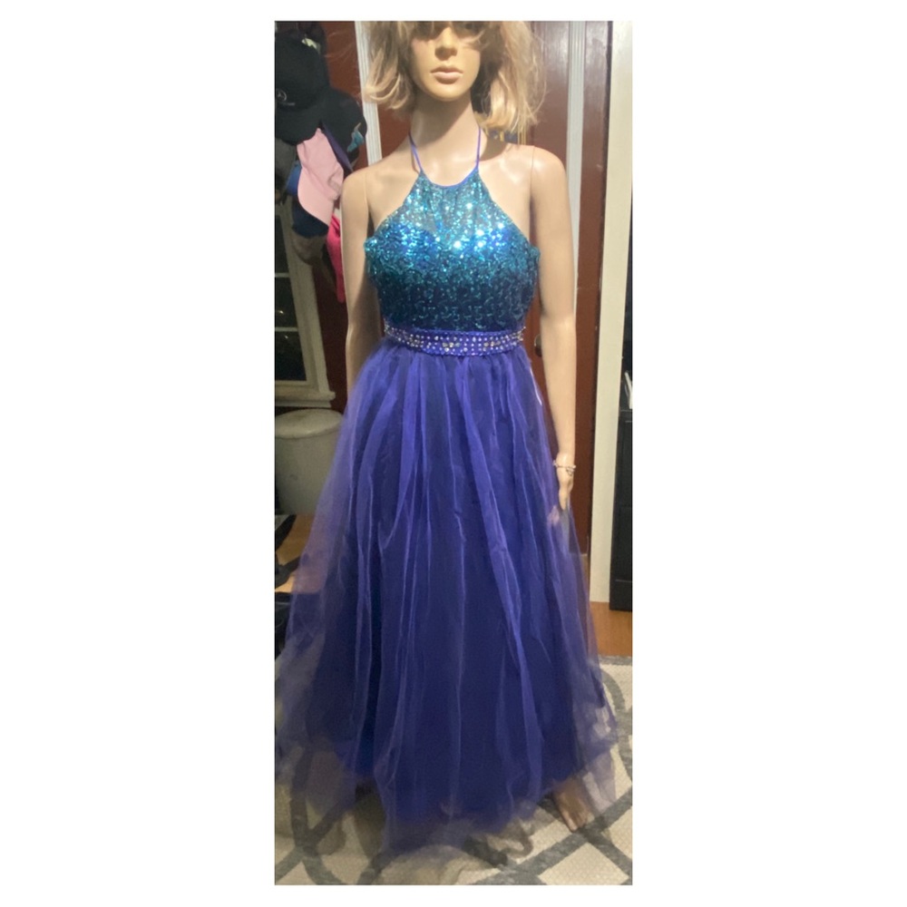 Masquerade David’s Bridal Sequin halter gown